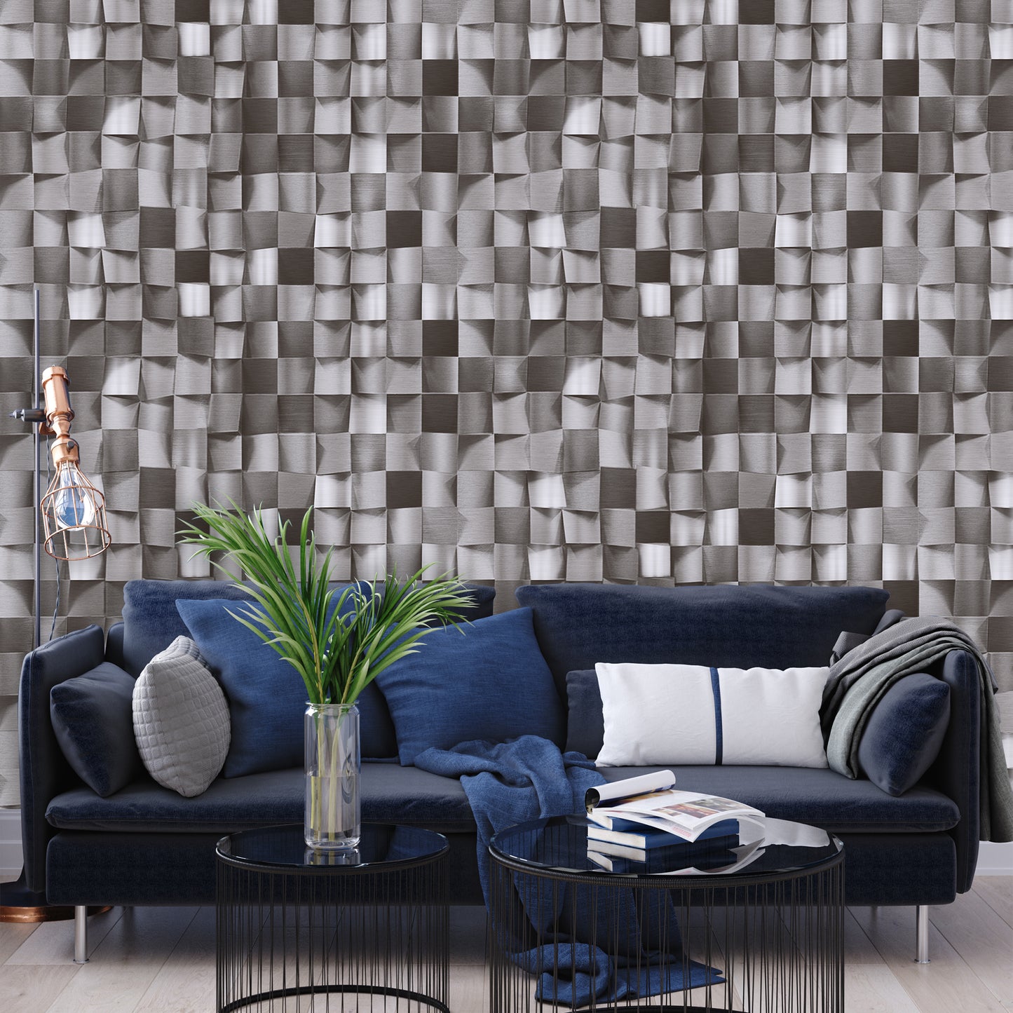 ANKA | Satinated wood tiles 3D pattern wallpaper