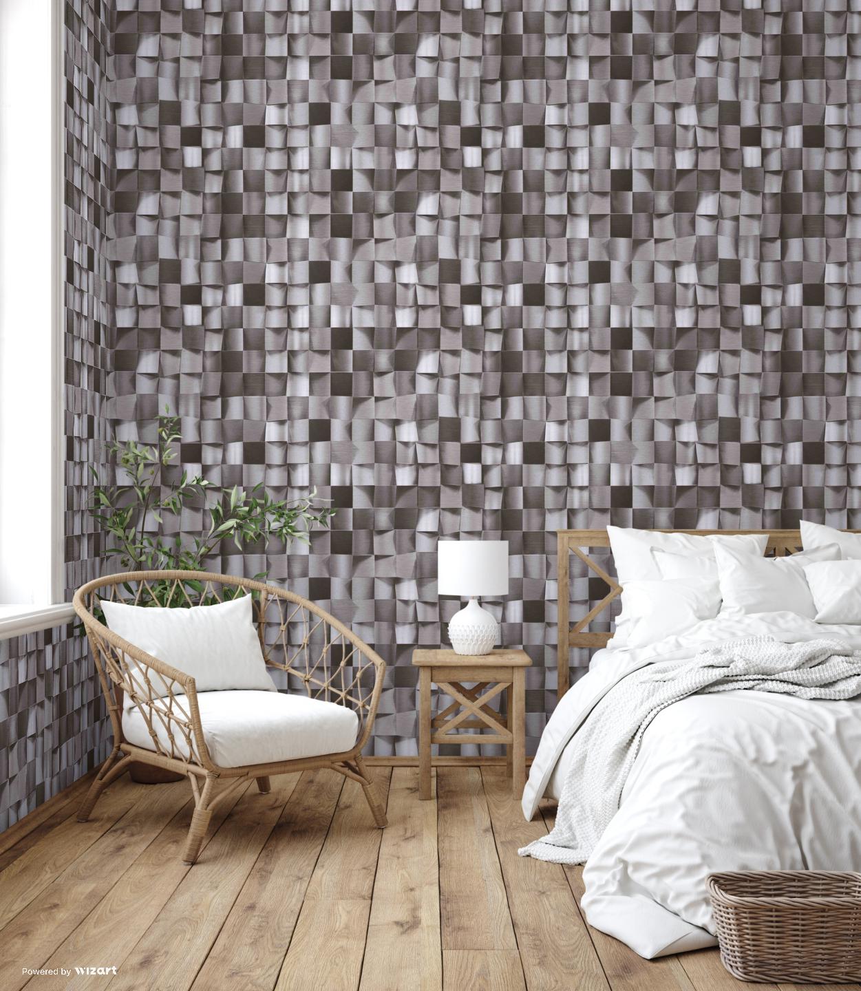 ANKA | Satinated wood tiles 3D pattern wallpaper