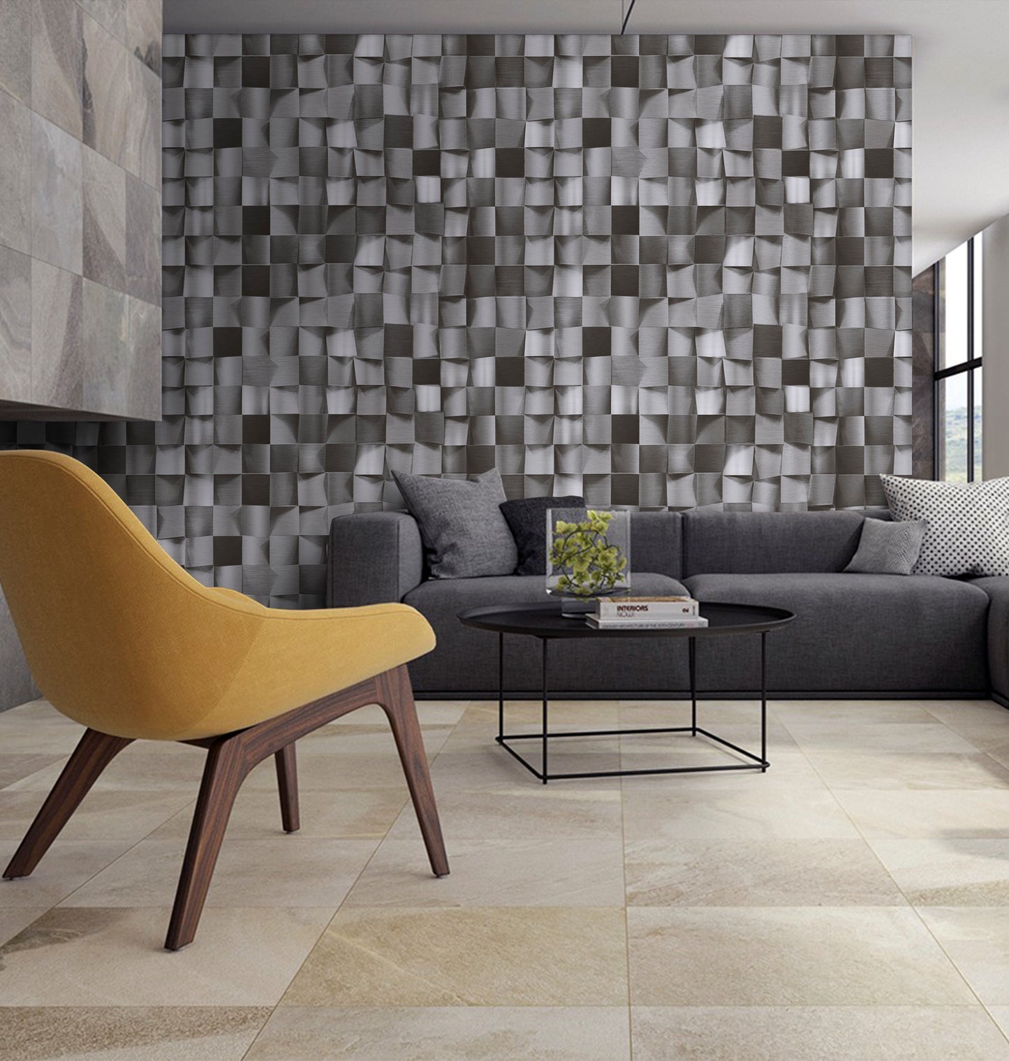 ANKA | Satinated wood tiles 3D pattern wallpaper