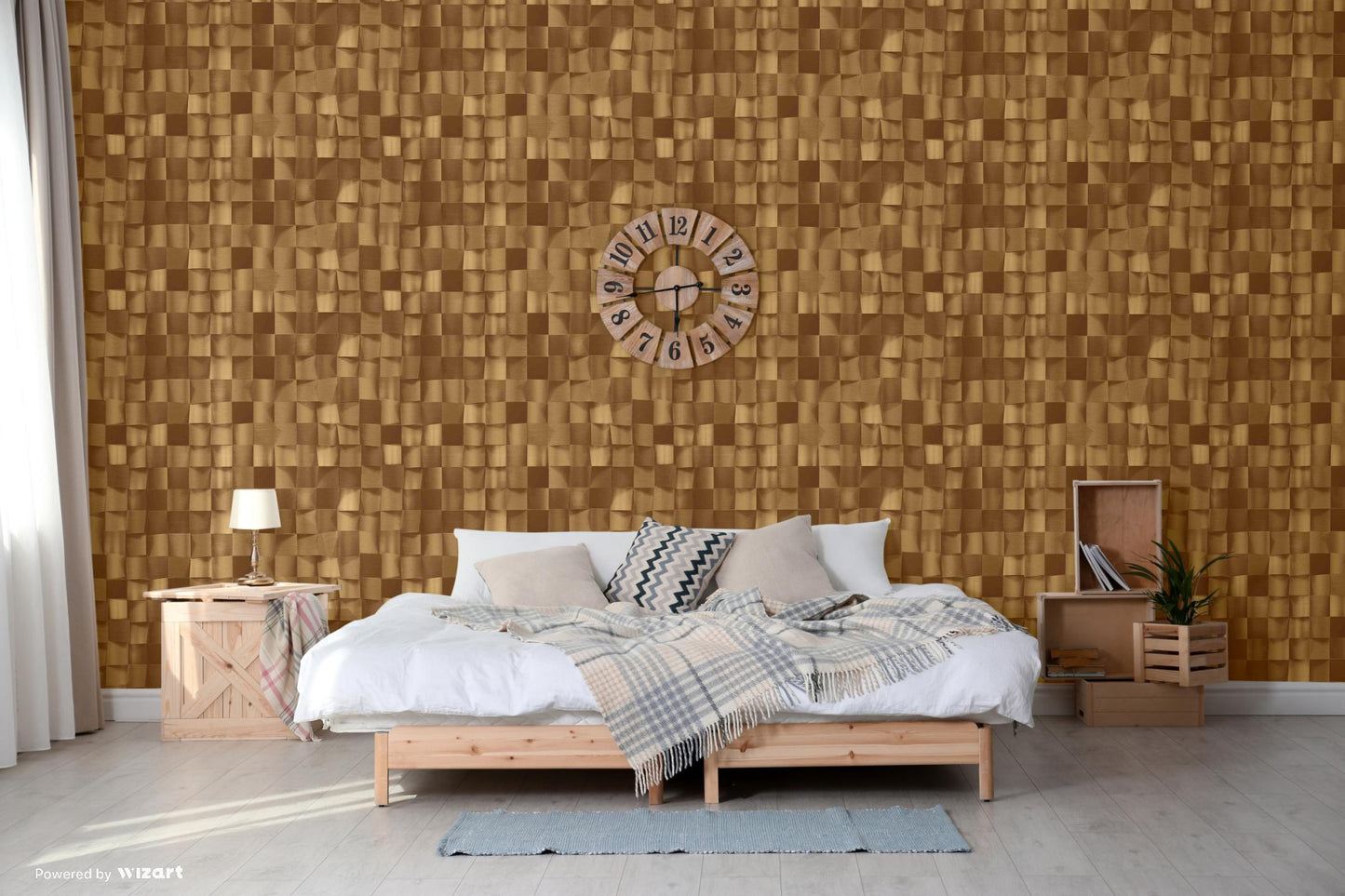 ANKA | Satinated wood tiles 3D pattern wallpaper