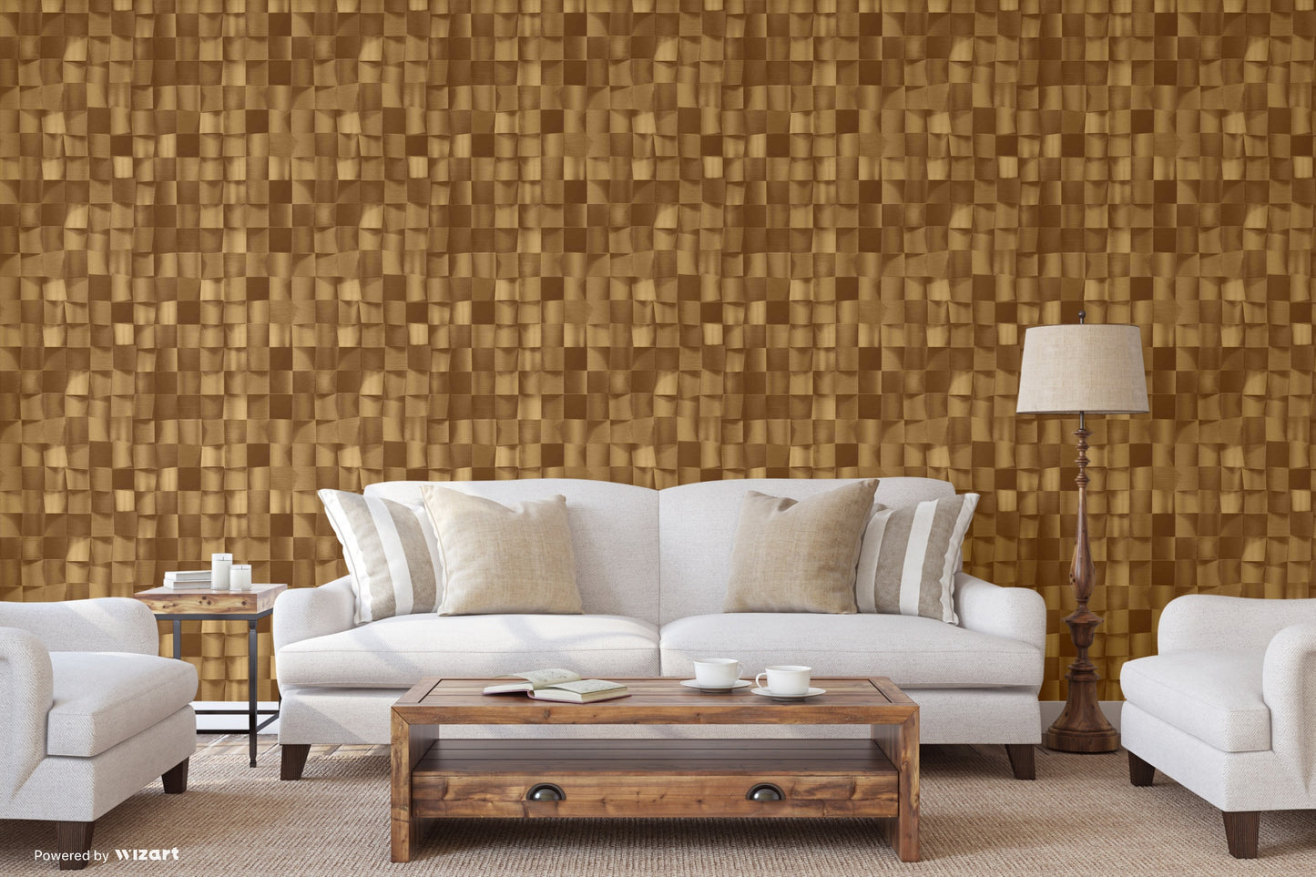 ANKA | Satinated wood tiles 3D pattern wallpaper