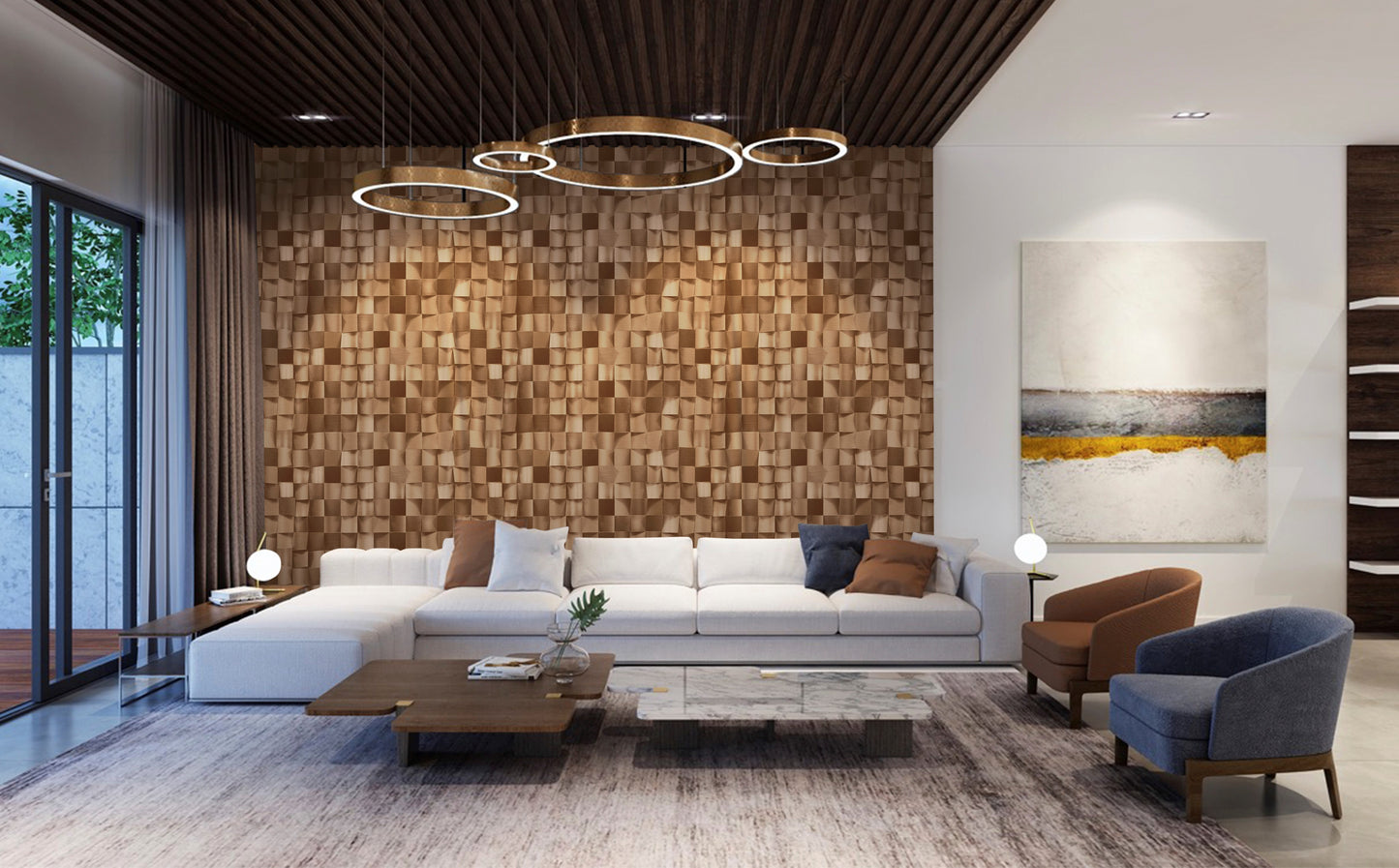 ANKA | Satinated wood tiles 3D pattern wallpaper