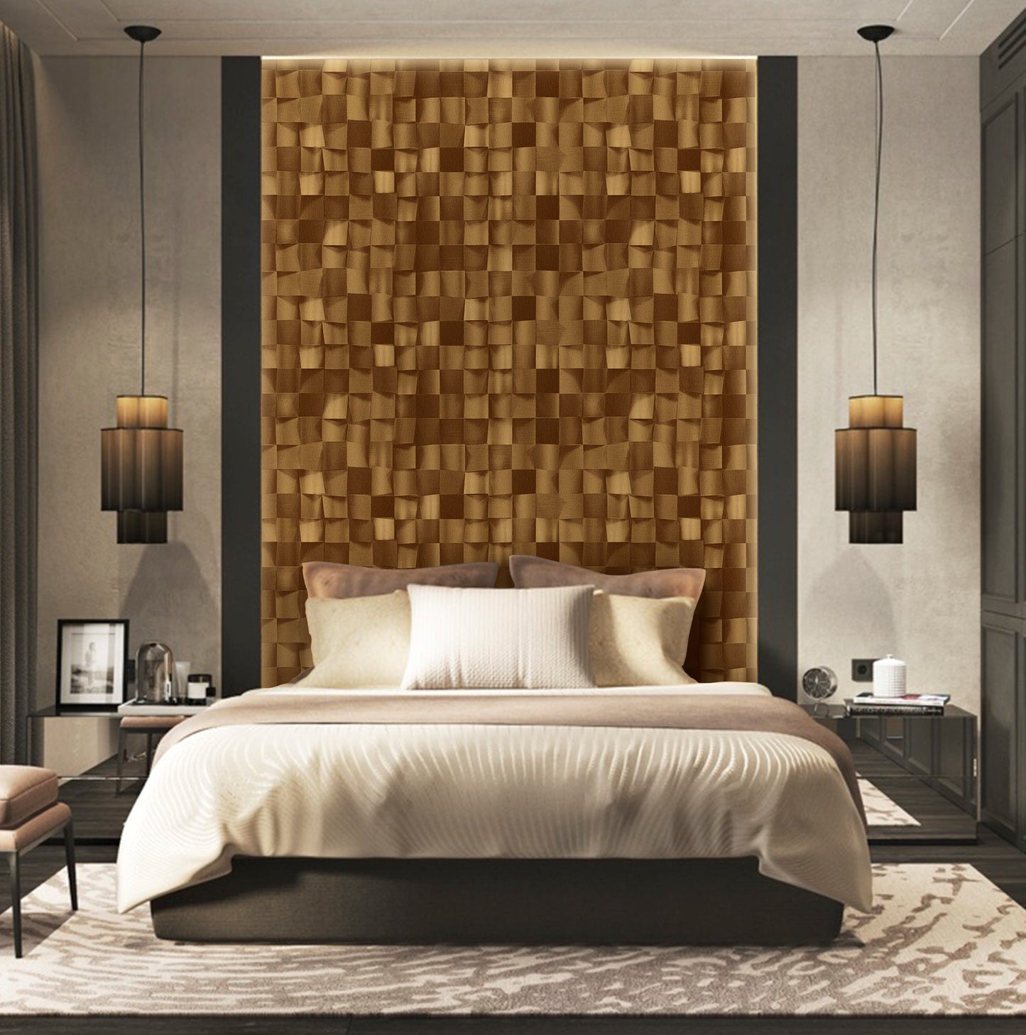 ANKA | Satinated wood tiles 3D pattern wallpaper