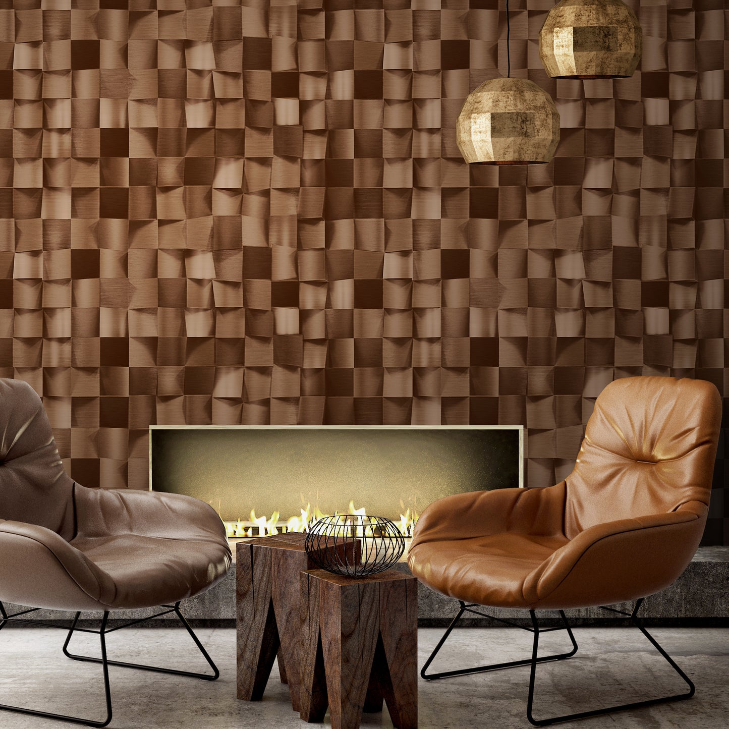 ANKA | Satinated wood tiles 3D pattern wallpaper