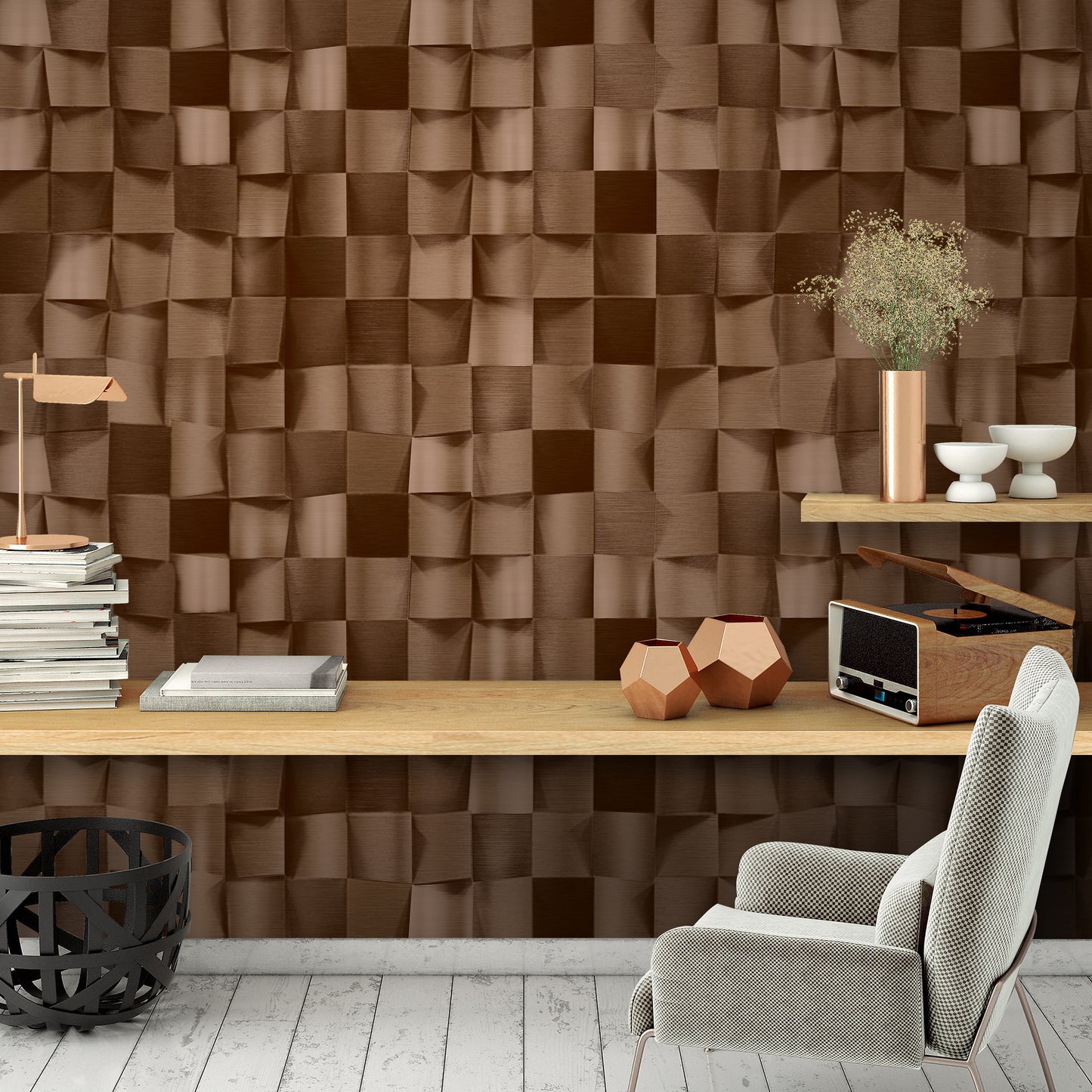 ANKA | Satinated wood tiles 3D pattern wallpaper