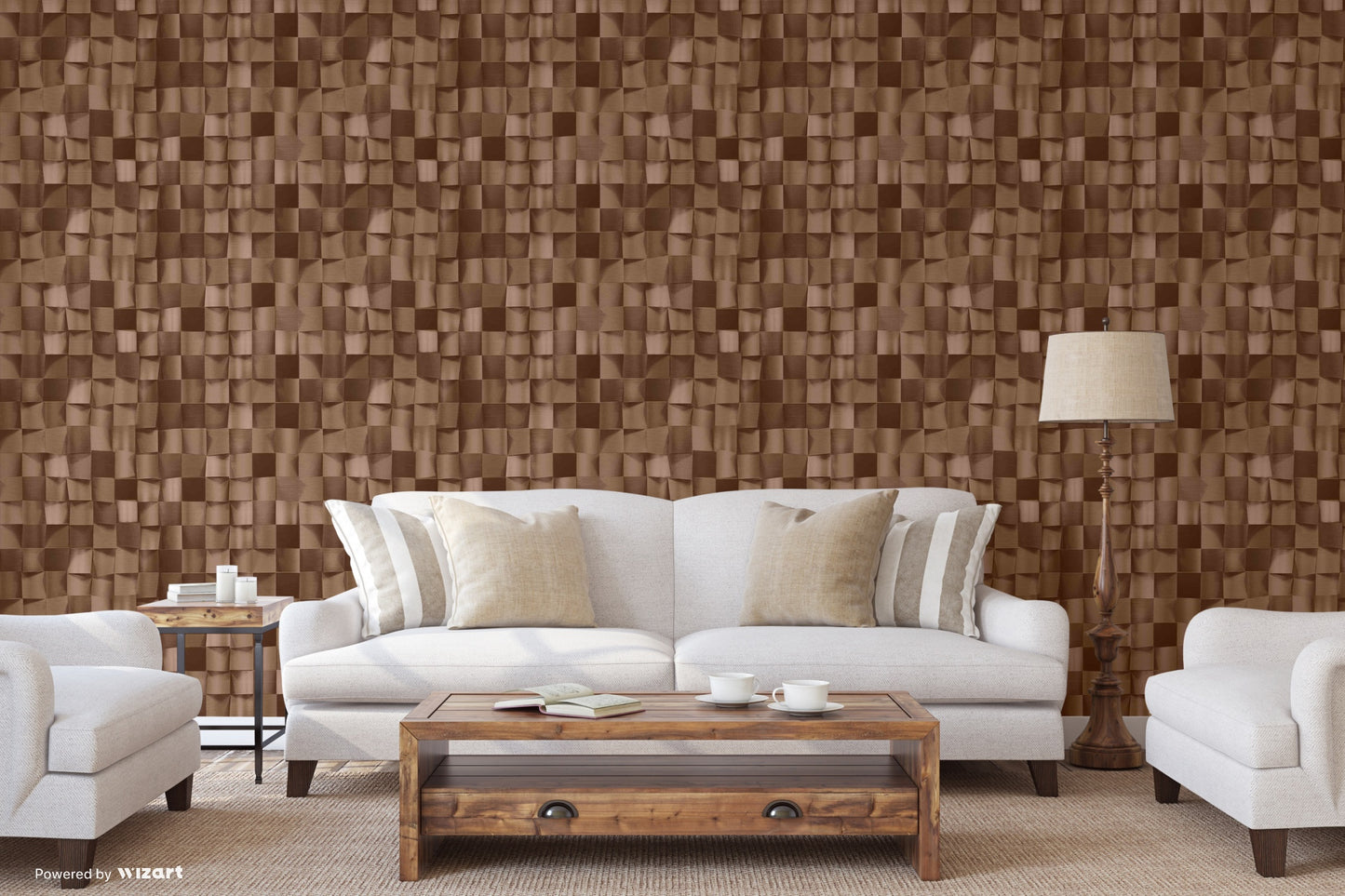 ANKA | Satinated wood tiles 3D pattern wallpaper