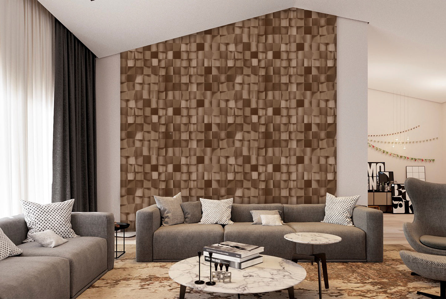 ANKA | Satinated wood tiles 3D pattern wallpaper