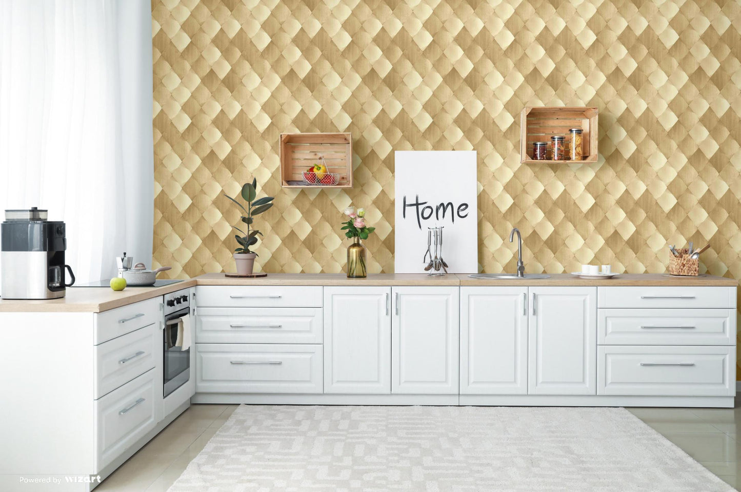 ANKA | Satinated wood tiles 3D pattern wallpaper