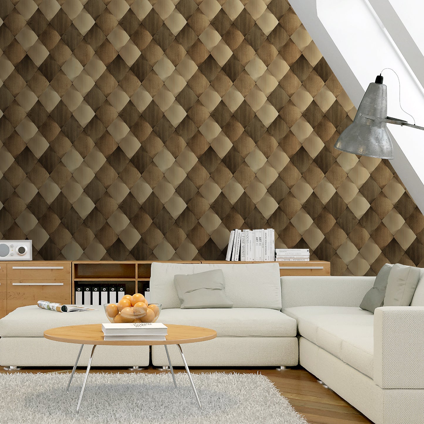 ANKA | Satinated wood tiles 3D pattern wallpaper