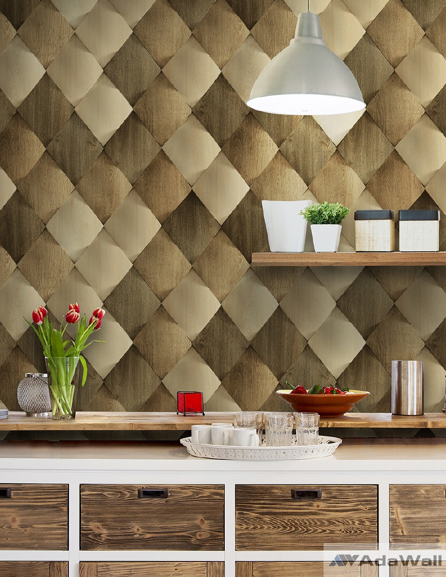 ANKA | Satinated wood tiles 3D pattern wallpaper