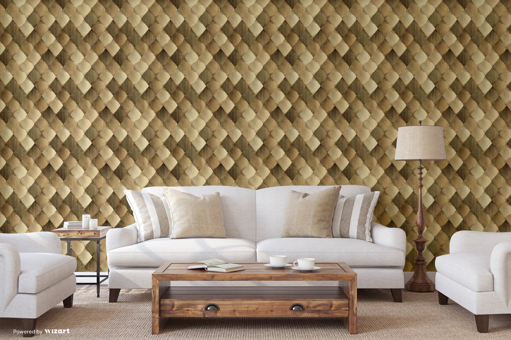 ANKA | Satinated wood tiles 3D pattern wallpaper