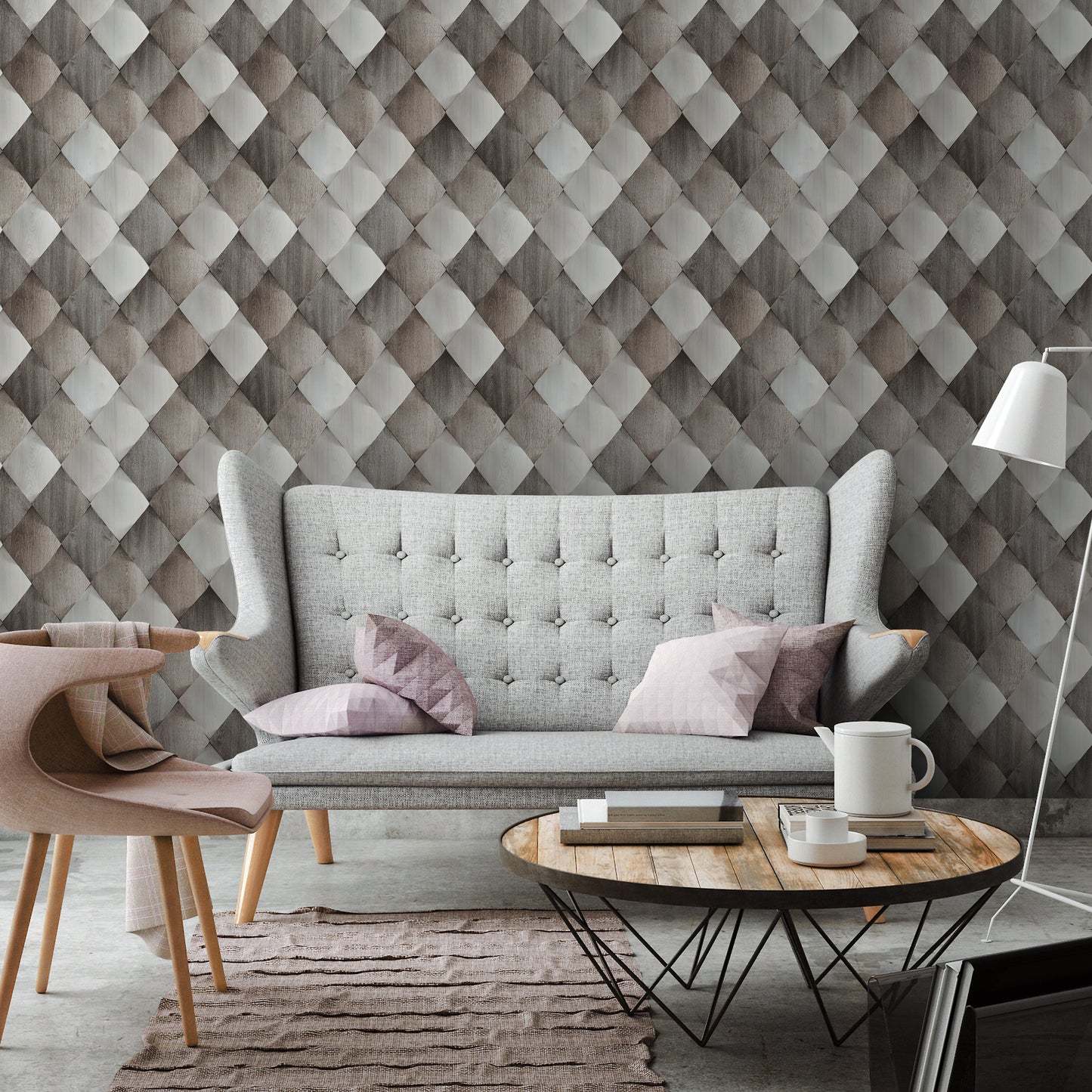 ANKA | Satinated wood tiles 3D pattern wallpaper