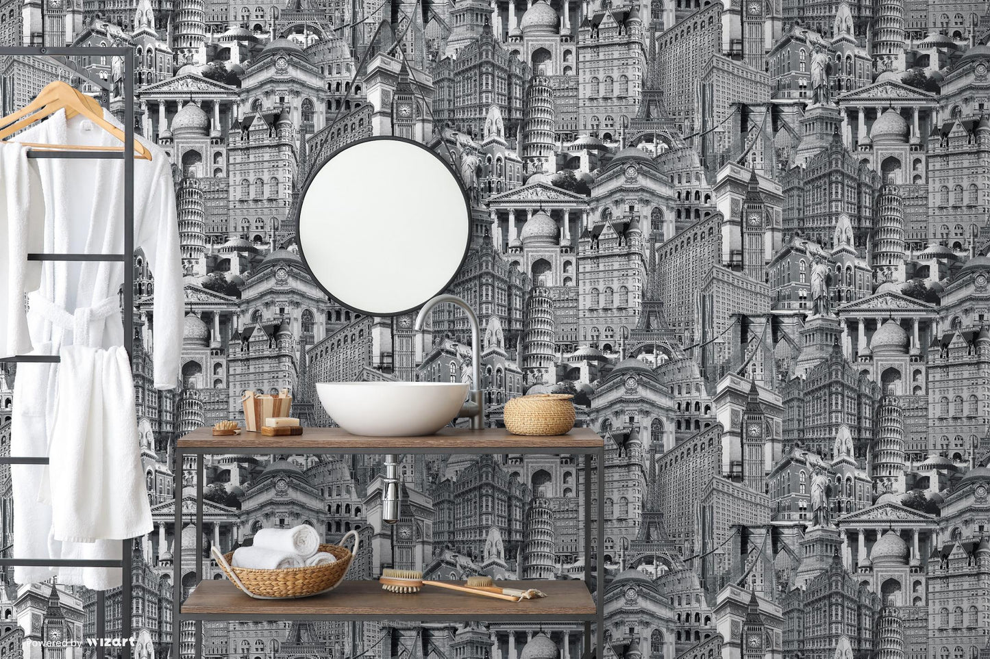 INDIGO | City architecture motif stylized wallpaper